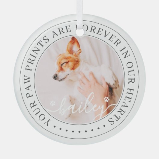 ペットのメモリアル手プリントハートエレガントシック写真 ガラスオーナメント (正面)