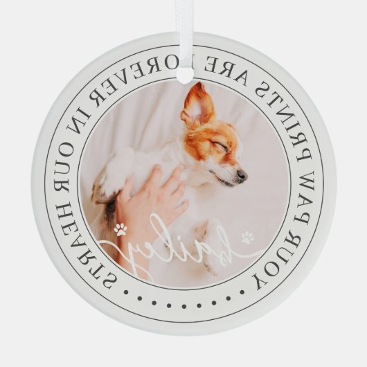 ペットのメモリアル手プリントハートエレガントシック写真 ガラスオーナメント (裏面)