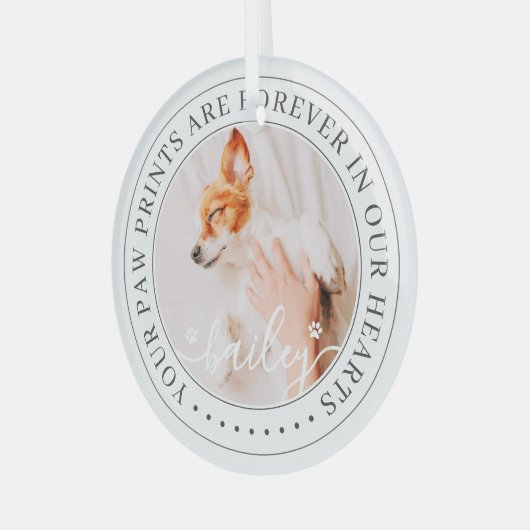 ペットのメモリアル手プリントハートエレガントシック写真 ガラスオーナメント (正面左)