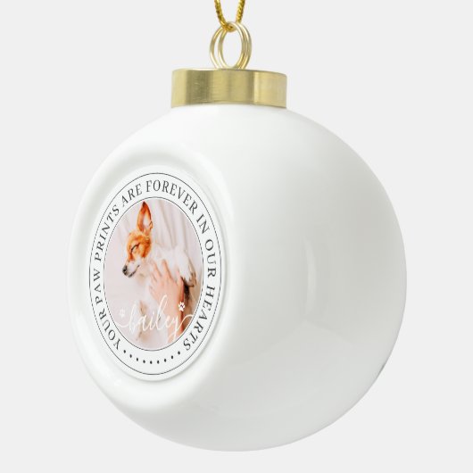 ペットのメモリアル手プリントハートエレガントシック写真 セラミックボールオーナメント (右)