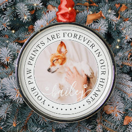 ペットのメモリアル手プリントハートエレガントシック写真 メタルオーナメント