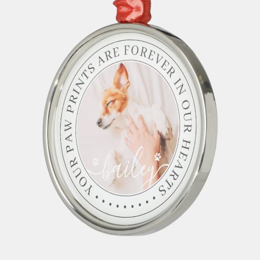 ペットのメモリアル手プリントハートエレガントシック写真 メタルオーナメント (左)
