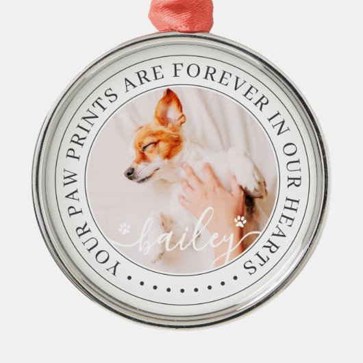 ペットのメモリアル手プリントハートエレガントシック写真 メタルオーナメント (正面)