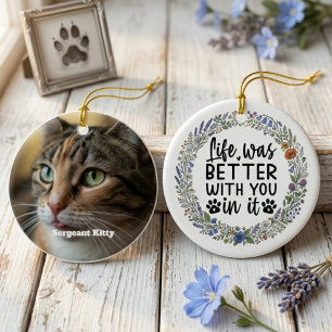ペットのメモリアル フローラル リース 猫の喪失 記念品 セラミックオーナメント