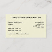 ペットの世話のプロフェッショナル 名刺 (裏面)
