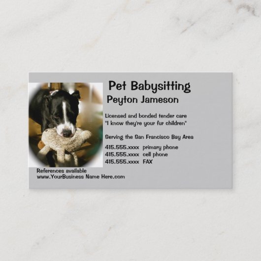 ペットの世話のベビーシッターをすること 名刺 (正面)