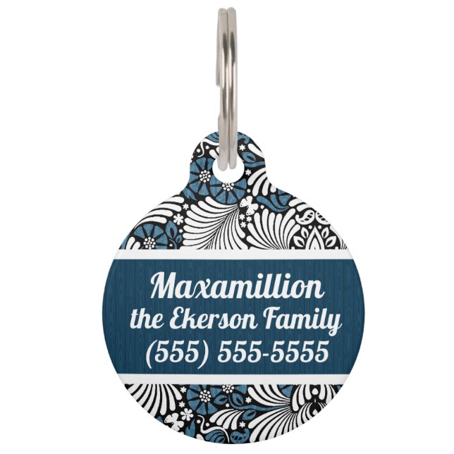 ペットの両面レトロテーマ（青と白） ペット　ネームタグ (正面)