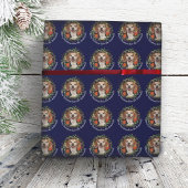 ペットの写真あなたの名前クリスマスリース海軍 ラッピングペーパー