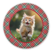 ペットの写真あなたの猫犬レッドグリーンプレイド セラミックノブ (正面)