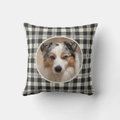 ペットの写真があしらわれた、落ち着いたダークグレーのブッファロープレイドデザイン クッション (裏面)