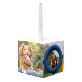 ペットの写真でクリスマスをカスタマイズ キューブオーナメント (裏面アングル)