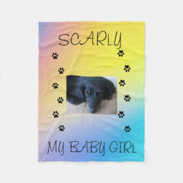 ペットの写真と名前が入った黄色とピンクのデザイン フリースブランケット