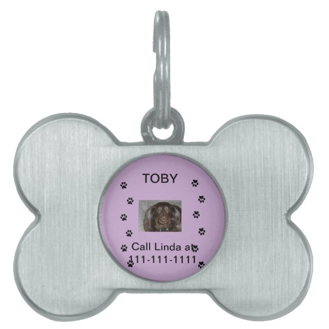 ペットの写真と名前の足跡 ペットネームタグ (正面)
