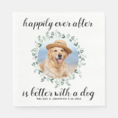 ペットの写真の後ずっと幸せに緑の犬結婚の スタンダードランチョンナプキン (正面)