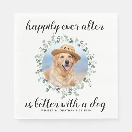 ペットの写真の後ずっと幸せに緑の犬結婚の スタンダードランチョンナプキン