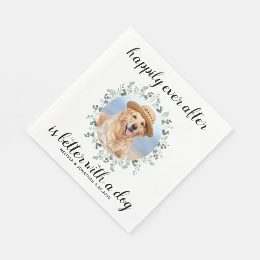 ペットの写真の後ずっと幸せに緑の犬結婚の スタンダードランチョンナプキン (角)