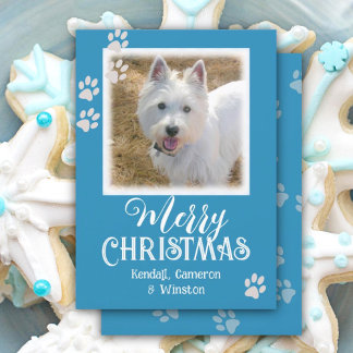 ペットの写真の手がメリークリスマスカードをプリント 招待状