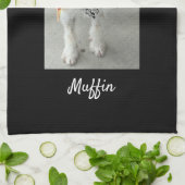 ペットの写真または子供の写真と名前、黒カスタマイズ キッチンタオル (折り畳み)