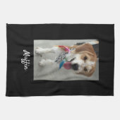 ペットの写真または子供の写真と名前、黒カスタマイズ キッチンタオル (横)