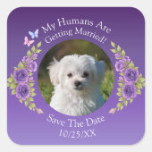 ペットの写真を投稿しよう、Save The Date、パープルマーブルの花 スクエアシール (正面)