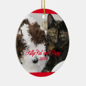 ペットの写真を撮った猫とおもちゃの犬 セラミックオーナメント (右)