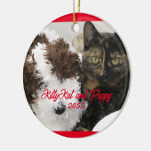 ペットの写真を撮った猫とおもちゃの犬 セラミックオーナメント (左)