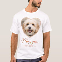 ペットの写真入りハート型フレーム 名前と飼育開始日のTシャツ