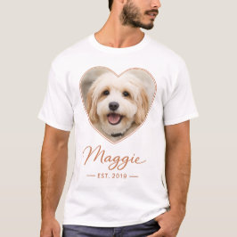 ペットの写真入りハート型フレーム 名前と飼育開始日のTシャツ Tシャツ