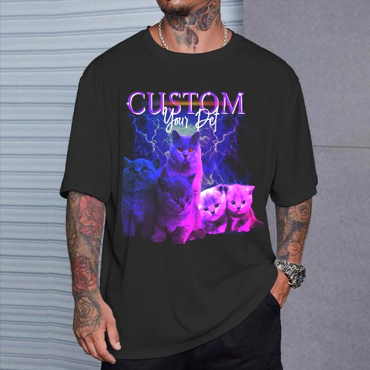 ペットの写真入り90年代風カスタムラップTシャツ  Tシャツ