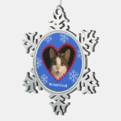 ペットの写真名pawprintsハート青 スノーフレークピューターオーナメント (右)