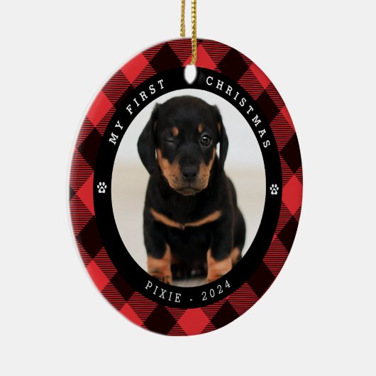 ペットの写真'私の初めてのクリスマス'プレイドクリスマス セラミックオーナメント (右)