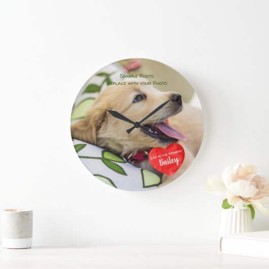 ペットの写真記念 – 写真の追加 – 犬の写真 ラージ壁時計 (ホーム)
