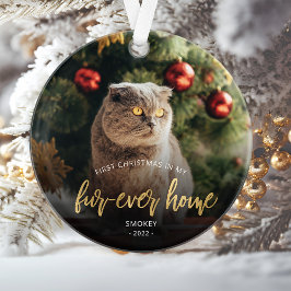 ペットの写真 初めてのクリスマス 永遠の家 ゴールドスクリプト オーナメント
