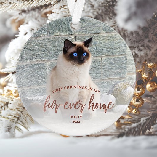 ペットの写真 初めてのクリスマス 永遠の家 ローズゴールド オーナメント