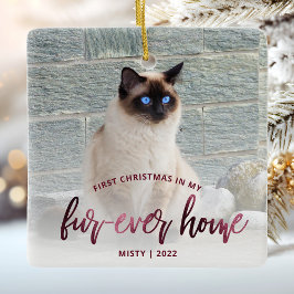 ペットの写真 初めてのクリスマス 永遠の家 ワインレッド セラミックオーナメント
