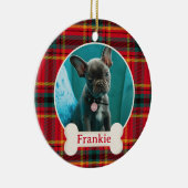 ペットの写真&名前 クリスマス 赤と緑のチェック柄 セラミックオーナメント (右)