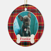 ペットの写真&名前 クリスマス 赤と緑のチェック柄 セラミックオーナメント (左)
