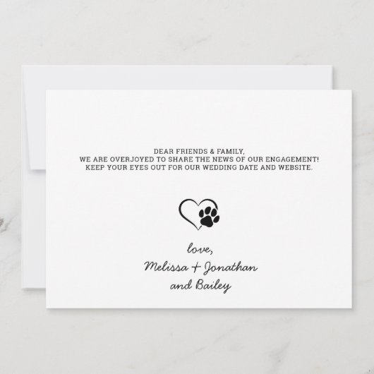 ペットの写真 犬の結婚式 婚約のお知らせ 現代風 案内状 (裏面)