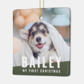 ペットの初めてのクリスマスカスタムのモダン写真年 セラミックオーナメント (左)