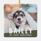 ペットの初めてのクリスマスカスタムのモダン写真年 セラミックオーナメント (正面)