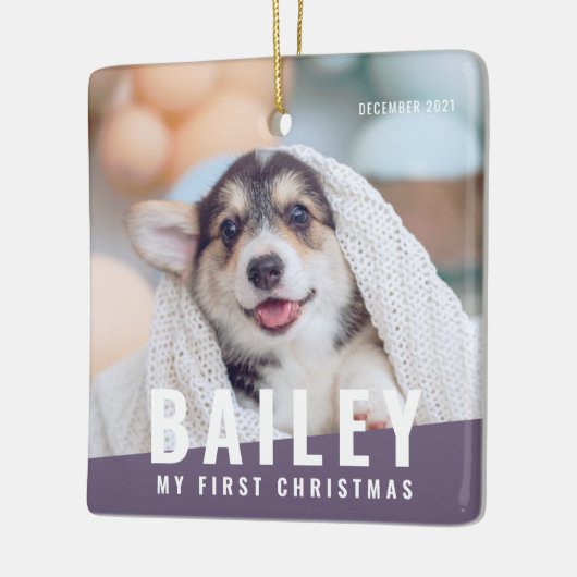 ペットの初めてのクリスマスカスタムのモダン写真年 セラミックオーナメント (左)