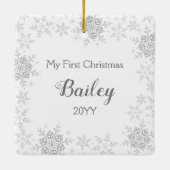 ペットの初めてのクリスマスグリッター雪片の写真 セラミックオーナメント (裏面)