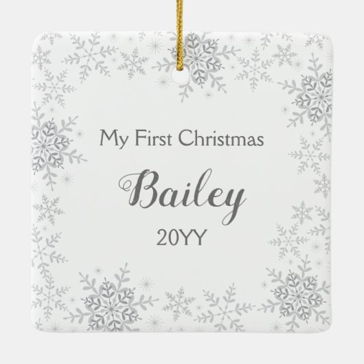 ペットの初めてのクリスマスグリッター雪片の写真 セラミックオーナメント (裏面)