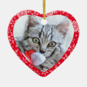ペットの初めてのクリスマスグリッター雪片ハート セラミックオーナメント (正面)
