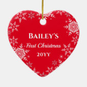 ペットの初めてのクリスマスグリッター雪片ハート セラミックオーナメント (裏面)