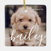 ペットの初めてのクリスマスシンプルのモダン写真年 セラミックオーナメント (正面)