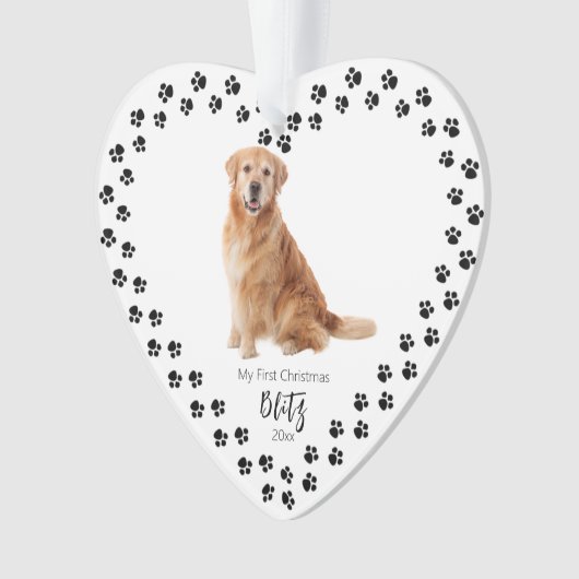 ペットの初めてのクリスマスハートポープリント写真 オーナメント (正面)