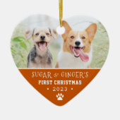 ペットの初めてのクリスマスポープリントオレンジフォト セラミックオーナメント (正面)