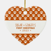 ペットの初めてのクリスマスポープリントオレンジフォト セラミックオーナメント (裏面)