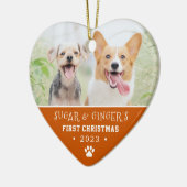 ペットの初めてのクリスマスポープリントオレンジフォト セラミックオーナメント (左)